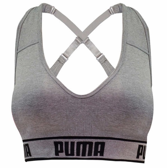 Puma Sports Bra Bras Gray Black New Medium Impact - Picture 3 of 3
